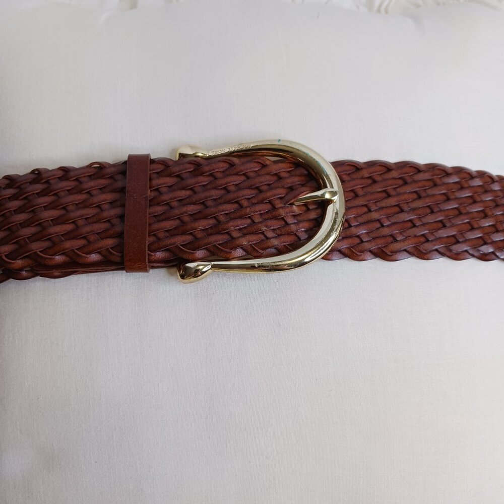 Michael Kors Women Wide Belts Size M Brown Woven Leather
